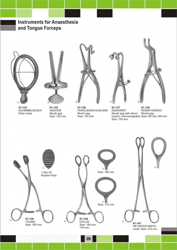 instruments for anaesthesia and tongue forceps