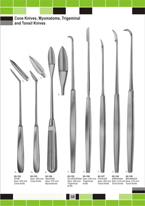 cone knives,myomatome, trigeminal and tonsil knives