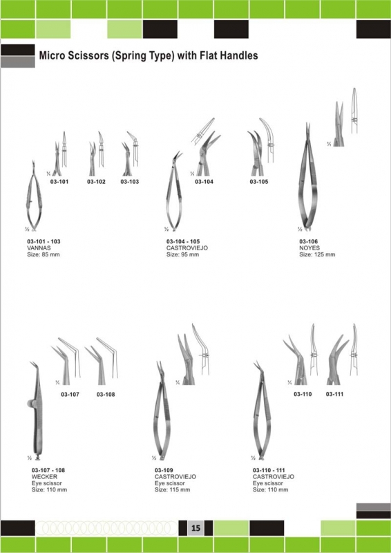 micro scissors(spring type)with flat handles 